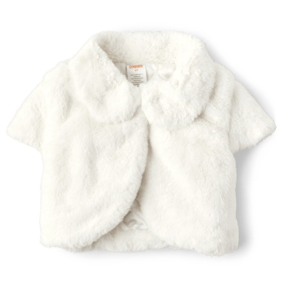 Gymboree Faux Fur Shrug Quilted Dress Coat White‎ Plush Girls Size 7 - Picture 1 of 7